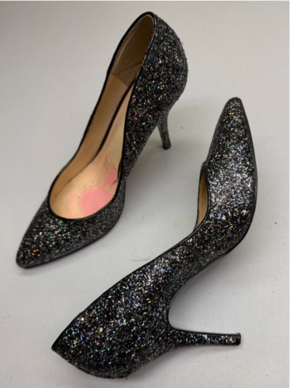 GUESS Black Silver Holographic Glitter Pointed Toe Stiletto Pumps 8M Fall Sale